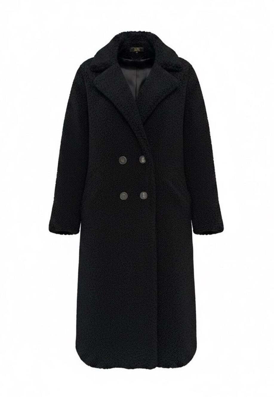 L&B Teddy Coat Size L Black Double Breasted Faux Shearling Long Jacket